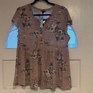 Torrid Floral Blouse in Mauve and Green